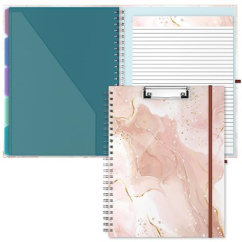 Hnogri Klemmbrett Folio mit nachfüllbarem linierten Notizblock, Klemmbretter mit 5 A4-Ordnern Lagerung 10 Taschen, Spirale Clip Board Portfolio, Größe 12,8 x 9,7, Bürobedarf, Schulbedarf.
