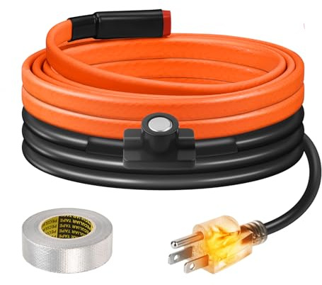 BDDFOTO - Cinta térmica de 3 pies para tuberías de agua, protección contra congelación, 7 W/pies, 110 V, cable de calor para tubería de agua con termostato autorregulable, calentador de tubería para