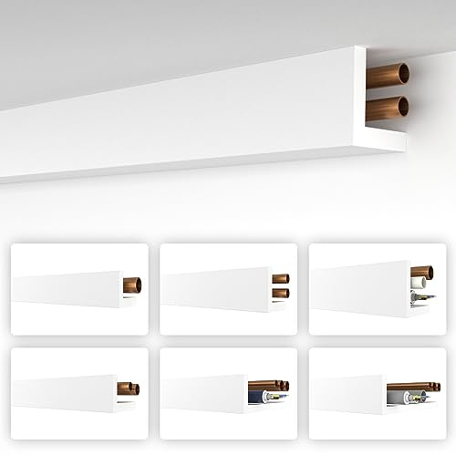 HEXIMO Winkelprofil weiß 1.7 Meter Profile - XPS Abdeckleisten für Heizungsrohre, L-Profil Rohrabdeckleiste Eckleiste Modell: HRA-2-67x67 mm (20.4 Meter / 12 Leisten)