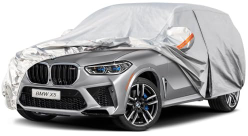 Kayme Autoplane Wasserdicht Atmungsaktiv für BMW X5 (2010-2025), 6 Schichten Vollgarage Autoabdeckung für Regen Sonne Staub Schutz Verkratzt, Autoabdeckung mit Reflektierenden Streifen.