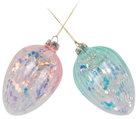 IMIKEYA 2 Stück Glas Ostereier zum Aufhängen in Rosa und Blau Einzigartige Osterdekoration für Osterbaum und Frühlingsfest Eierförmige Hängende Deko