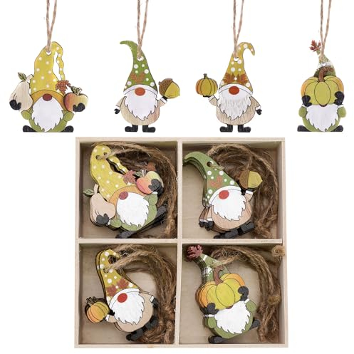 Valery Madelyn 24pcs 6cm Autumn Decorations, Hanging Tree Ornaments with Gnomes, Wooden Pendants for Harvest Halloween Fall Home Decor