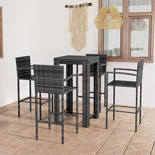 ARKEM 5-TLG. Garten-Bar-Set mit Armlehnen Bartisch Mit Barhocker Set Garten Bartisch Set Outdoor Theke Outdoor BalkonstüHle Poly Rattan Grau
