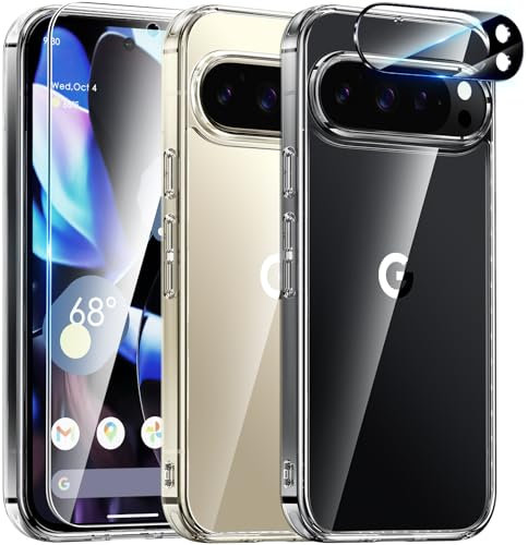 UniqueMe für Google Pixel 9 Pro Hülle,5-in-1-Set Handyhülle für Google Pixel 9 Pro Case Rundumschutz Schutzhülle Cover,1 Handyhülle & 2 Schutzfolie & 2 Kameraschutz -Transparent