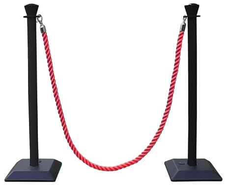 Kit 2 poteaux noir ABS monobloc avec 2m de corde - base lestée - corde rouge