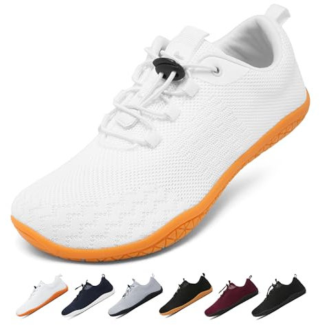 Geweo Chaussures Pieds Nus Femme Homme Ete Barefoot Shoes avec Bout Large Chaussures Minimalistes Légères Respirantes Basket Trail avec Marron Semelle Chute Zéro Chaussures Marche Unisexe Blanc 45EU