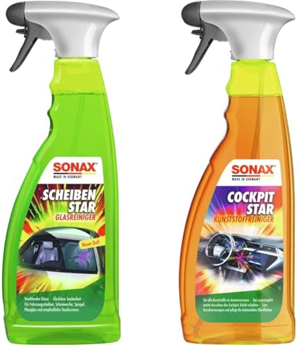 SONAX ScheibenStar (750 ml) Scheibenreiniger für Fahrzeugscheiben & CockpitStar (750 ml) Cockpitreiniger