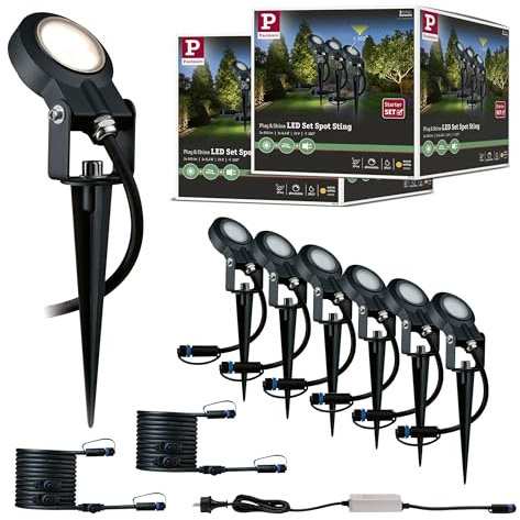 Paulmann 5217 Set Plug & Shine LED Gartenstrahler Sting 6er-Set IP67 rund 52mm 3000K 6x6,4W 6x270lm 230/24V Anthrazit Aluminium