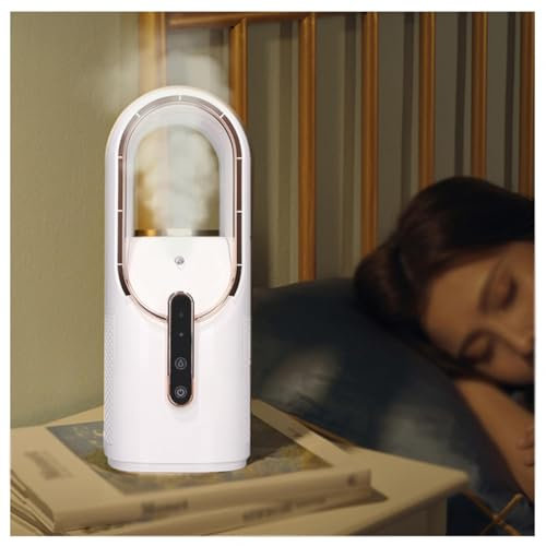 BesBet Ventilatore Esterno con Nebulizzatore, USB Ricaricabile, con Umidificatore Ventilatori Senza Pale con 3 velocità Ventilatore A Torre Silenzioso, più Sicuro per I Bambini
