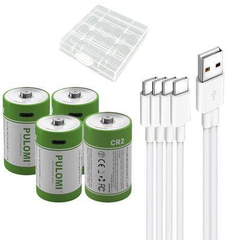 USB CR2 Lithium Ionen Aufladbare Akku, 3.7V 300mAh wiederaufladbarer batterien RCR2 CR15H270 15270 Akku, 1.5H Schnellladung, 1200 Zyklen mit Typ C Anschlusskabel, konstanter Ausgang, Pack of 4