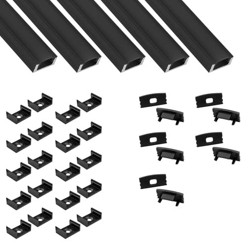 tktrading24 5x A17 LED Profil 2m - Schwarz + Abdeckung schwarz, Halter & Endkappen