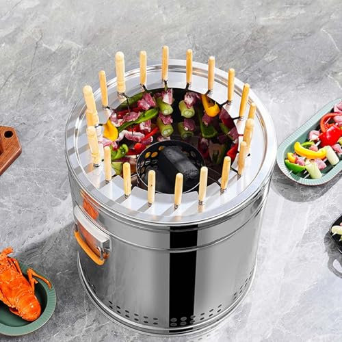Holzkohlegrill, vertikaler Holzkohlegrill, tragbarer Fassgrill, rauchfreier Holzkohlegrill für Camping im Innenbereich (B)