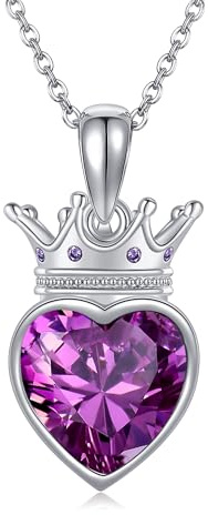 URONE Prinzessin Königin Krone Kette 925 Silber Krone Herz Kristall Anhänger Herz Edelstein Krone Halskette Queen of My Heart Schmuck Geschenke für Damen