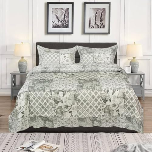 ZIYA HOMES Super King Size Quilted Patchwork Bedspread Comforter Bed Throw with Pillow Sham Quilted Coverlet Bedding set Reversible Cotton Bedsheet Quilted Duvet Washable