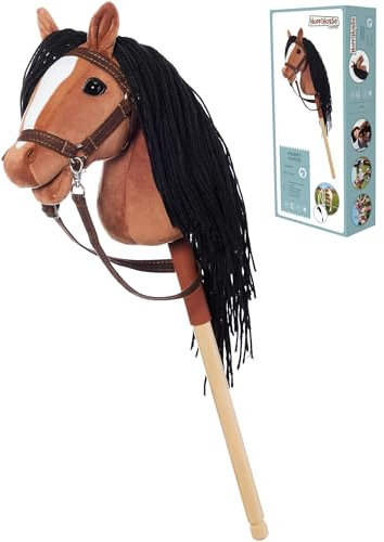 HOPPIHORSE Steckenpferd mit Trense - A4 - Hobby Horse mit Zügeln, Schultergurt, Schweif - hochwertiges Plüsch mit Langer Mähne - Silikongriff für besseren Halt - mit Geschenkverpackung
