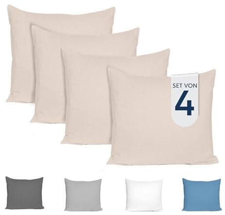 Dreamzie Kissenbezug 50x50 (4er Set) - 100% Jersey Baumwolle 150 g/qm Kissenbezüge - Beige - Für Kissen 50 x 50 cm - Kissenhülle - Kissenbezug - Resistent und Hypoallergen - Zertifiziert Oeko-Tex