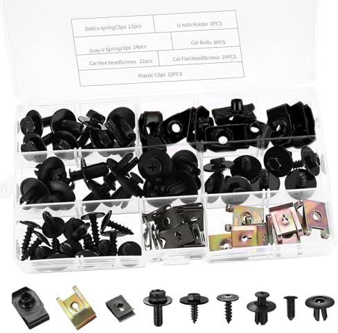 80 Stück Karosserieschrauben Set, Universal Blechmutter Schraube Mutter Clip Kit Metall U Typ Befestigungsclips Auto Body Undertray Fender Schrauben für Befestigen Reparieren Autoteil