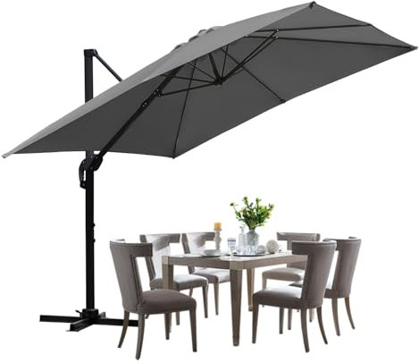 ISOISL Parasol de jardin/de terrasse, 300 x 300 cm, grand, avec manivelle, rotatif à 360 ° et inclinable, protection solaire UV50+, en aluminium, pour jardin, salle à manger en plein air, Parasol