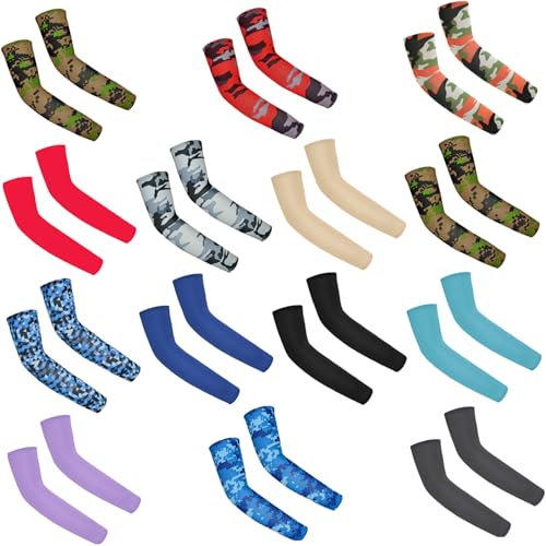 Licsaliwe Manchons de Bras pour Enfants 14 Paires Manchons Fins de Protection Solaire Respirants pour Le Basket-Ball Compression rafraîchissante pour garçons et Filles Sports Plein air