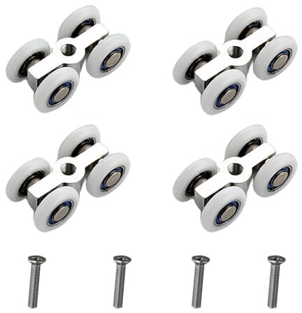 4 PCS Roulettes Porte de Douche, Roulettes pour Porte Coulissante, Roulement à Billes en Métal pour Rail de Porte Coulissante, Glissement Silencieux, Adapté Douche, Cuisine, Baie Vitrée et Intérieur