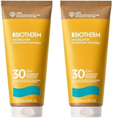 Biotherm Waterlover Hydrating Sun Milk LSF 30, feuchtigkeitsspendende Sonnenschutzmilch für umfassenden Schutz, wasserfeste Sonnenmilch, 200 ml (Packung mit 2)