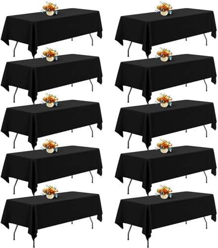 FXKS 10 Stück Tischdecke Schwarz 153 x 260 cm,Rechteckige 6 FT Tischdeckes | Flecken- und Knitterfreie Waschbare Tischdecke aus Polyestergewebe für Hochzeiten,Feiern, Veranstaltungen und Restaurants