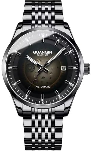 Guanqin Vintage Herren Kalender Leuchtende Japanische Automatische Selbstaufzug Mechanische Armbanduhr Saphirglas Spiegel Business Wasserdicht Uhr Mann Stilvolle Edelstahlarmband Armbanduhr