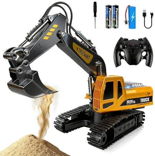 Gozuein Ferngesteuerter Bagger Spielzeug mit Licht und Sound – 2,4 GHz Bagger RC Spielzeugautos mit wiederaufladbarem Akku – Geschenk zu Geburtstag Weihnachten