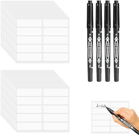 Name Labels for Clothes Kids, 200 Pcs No-Iron Tags with 4 Pens | 200 pcs name labels, 50 x 15 mm, 4 marker pens, kids clothes, school uniform, no iron