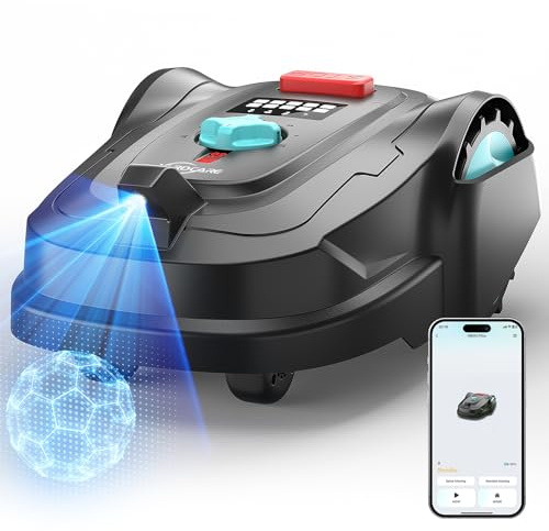 YARDCARE M800Plus Robot Tondeuse sans Fil Périphérique, Jusqu’à 800 m², Coupe en U, GPS + Vision IA, Contrôle Via App, Évitement de 150 Obstacles(Noir et Bleu)