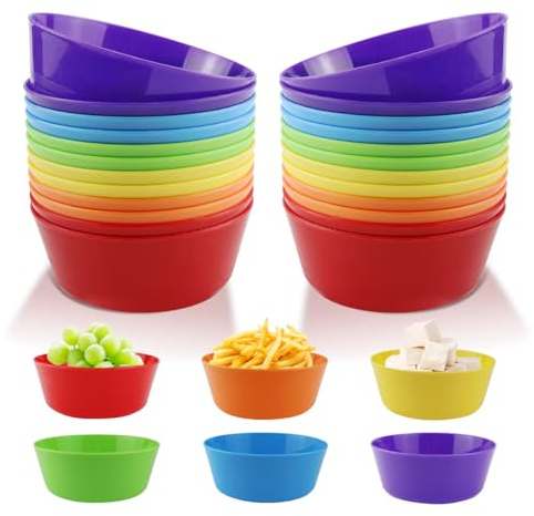VLUVLA 24 PCS Reusable Plastic Bowls - Unbreakable Kids Tableware