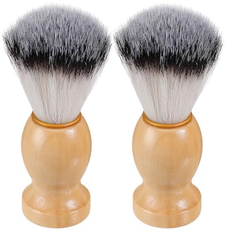Nylon Bartschaumbürste 2 Stück mit Holzgriff für Männer | Manuell Gefertigt, Trocknet Schneller, Entfernt Bartreste, Friseursalon Geeignet