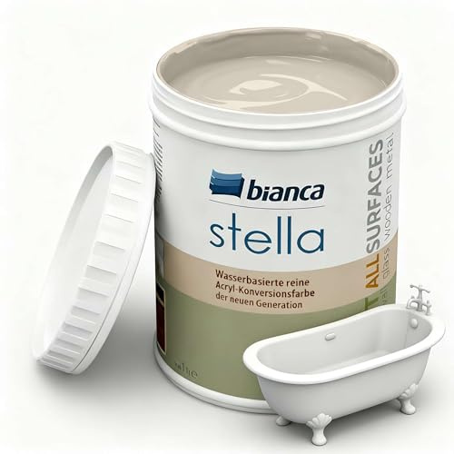 Bianca Stella Peinture sanitaire parfumée à base d'eau pour baignoire, lavabo, receveur de douche et émail - Beige marbré brillant, résistant aux rayures, très couvrant, 1000 ml
