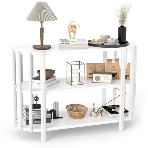 Gecheer Table Console à 3 Niveaux, Forme Ovale, 110 x 38 x 75 cm, Table Basse Moderne et élégante pour Salon, Blanche