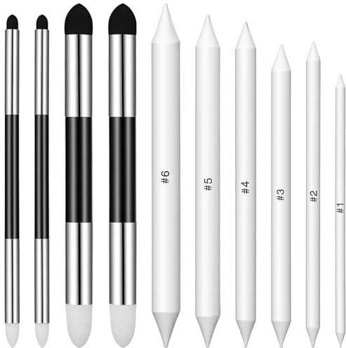 SHENLIU 10 Stück Radierstift Papierwischer Set, Mischen Papierwischer Zeichnen Bleistift Mischschwammstifte Doppelköpfe Papier Stift Schwamm Malerei für Künstler Professionelle Skizze Zeichnen Mischen