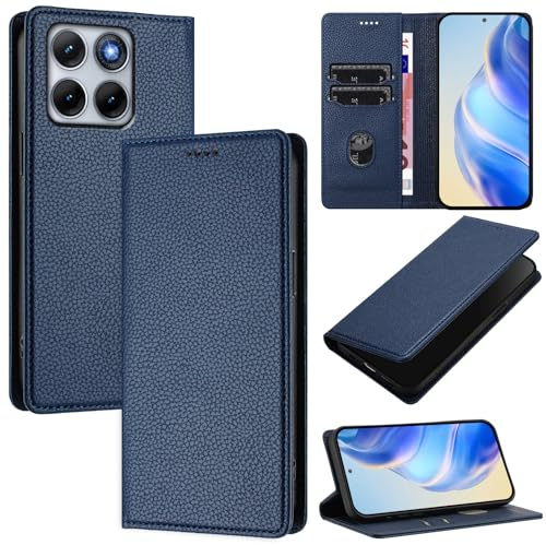 XINYEXIN Leder Hülle für Motorola Edge 70 Fusion, PU Lederhülle Klapphülle mit Kartenfach Tasche Ständer Magnet Folio Handy Schutzhülle - Dunkelblau