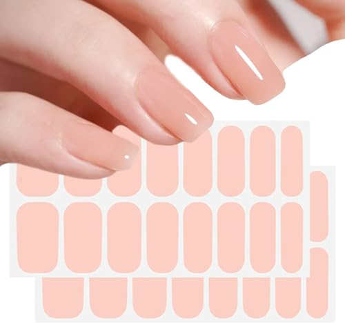 Cesujowaz 32PCS Nail Polish Strips, Long Lasting Gel Nail Wraps, Easy Apply & Remove Sweet Pink Nail Stickers for Women, Salon Quality with No UV Lamp Needed