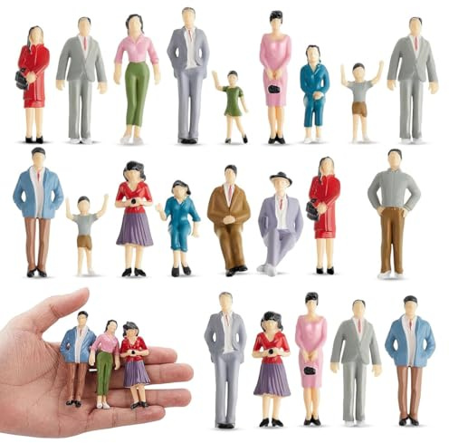 LKJAUOZ 20 Stück Kleine Figuren Menschen Set, 1:50 Miniaturfiguren Menschen, Bunte Spielfiguren für Modelleisenbahn, Maßstab 1:50