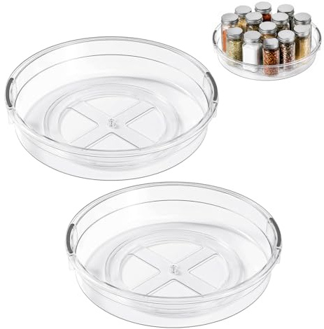 YESAH 2 Stück Drehbare Aufbewahrungsplatte Kunststoff,23cm,Kleiner Transparenter Lazy Susan Organizer,360° Drehteller spülmaschinengeeignet,Gewürz Organizer für Küche,Vorratsschrank,Bad und Kosmetik