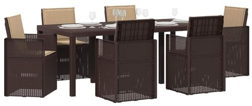 vidaXL Garten Essgruppe mit Kissen 7 pcs Braun und Taupe PP, Moderne, wetterfeste, UV-beständige, stylische Gartenmöbel, Essgruppe für die Terrasse, langlebige Sitze