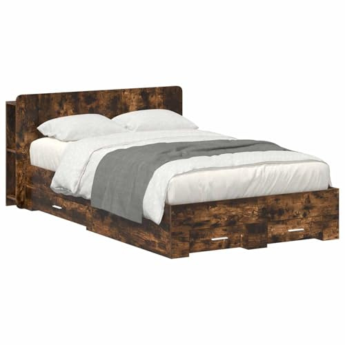 vidaXL Bettgestell mit Stauraum Geräucherte Eiche 120 x 190 cm, Moderner Bettgestell, praktischer Stauraum, schickes Schlafzimmer-Upgrade, Holz, platzsparende Lösung