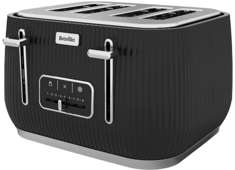 Breville Linear 4-Slice Black Toaster with Extra High Lift & Wide Slots | Black & Chrome [VTR030]