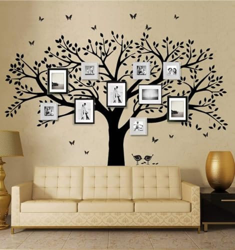 LSKOO Family Photo Frame Tree Wall Decals Family Tree Decal Living Room Home Decor (108 Wide x 84 Tall) (Black)