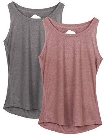 icyzone Damen Yoga Sport Tank Top Rückenfrei Fitness Oberteil ärmellos Shirts, 2er Pack (M, Grau/Mokka)