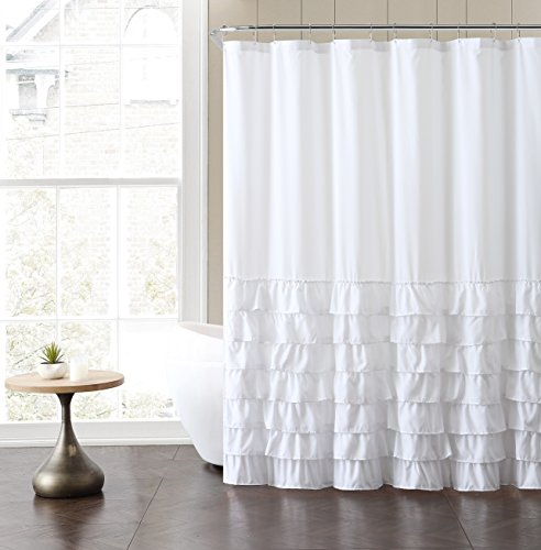 VCNY Home Melanie Shower Badezimmer-Duschvorhang – Rüschen-Stoff-Design, maschinenwaschbar, Polyester, weiß, W 72 x L 72 (1 Panels)