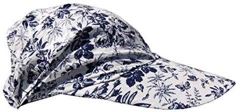 Cool4 Sommer Schirm Kopftuch Visor Strand Cap Bandana Sonnenschutz Mütze Chemo A01 (Weiß (dunkelblau geblümt))
