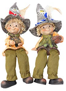 Benera Kantenhocker Wichtel Herbst Deko Figuren aus Polyresin 2er Set 17 cm