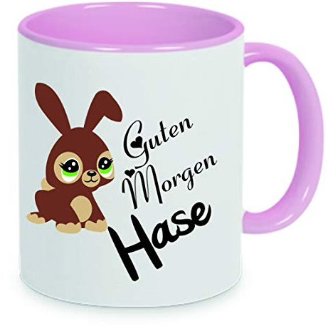Guten Morgen Hase Kaffeetasse mit Motiv, Tasse mit Druck, auch individuell mit Spruch, Foto, Wunschtext, Wunschname (Rosa)