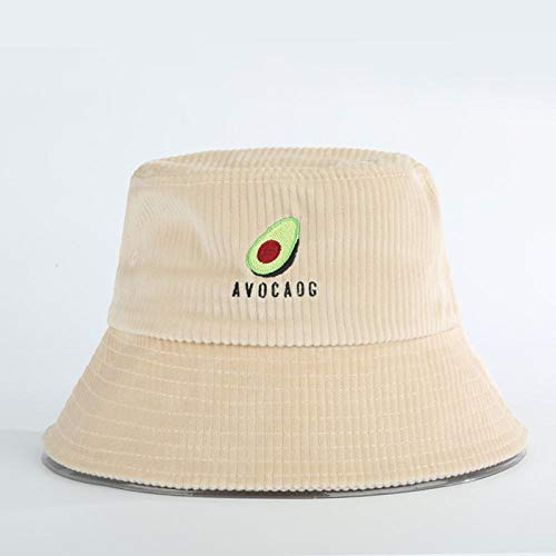 QIANWEIXI Fischerhut Fischerhut Frauen Herbst Und Winter Japanische Avocado Stickerei Wild Cord Große Krempe Hut Reise Sonne Eimer Hut-Beige