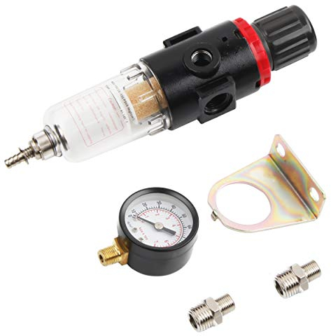 Timbertech 1/8’’ NPT Air Filter Pressure Regulator, 0-100psi Airbrush Regulator, Airbrush Compressor Gauge with Water-Trap Filter